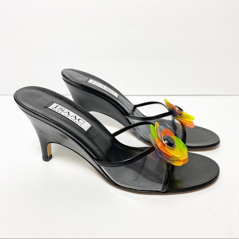 ISAAC Made in Italy Flower Black Heels SIZE 8.5 - Picture 7 of 8